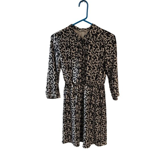 H&M Black & White Textured Button Front Dress Size 6 With 3/4 Sleeves - Picture 1 of 5